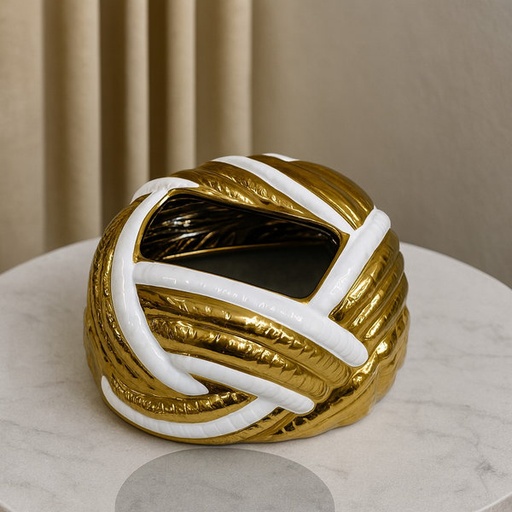 [WA-1135] علبة مناديل ضفيرة ابيض-ذهبي [ عبوة 24 ]