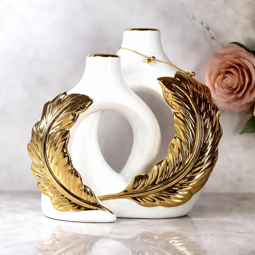 [WA-1139] فازة دبيل ريشه ذهبي [ عبوة 18 ]