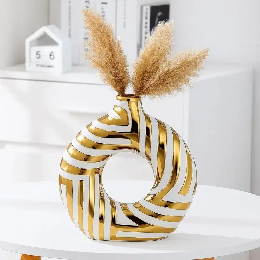 [WA-1143] فاظه دونات ذهبي-ابيض وسط [ عبوة 48 ]