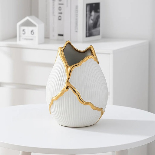 [WA-1151] فازة لوتس ابيض وذهبى ك [ عبوة 16 ]