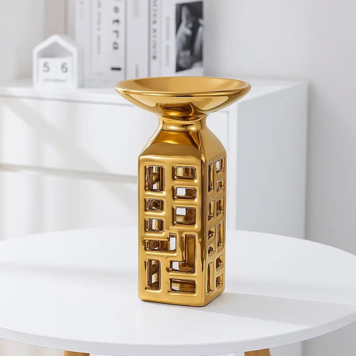 [WA-1155] شمعدان مربع ذهبي شبك ص [ عبوة 16 ]