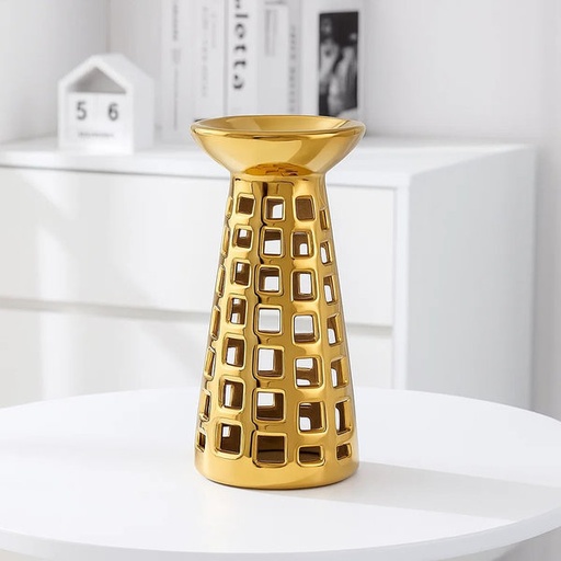 [WA-1157] شمعدان مدور ذهبي شبك وسط [ عبوة 16 ]