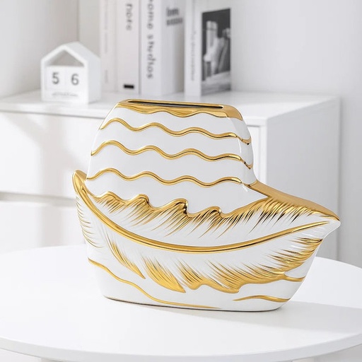 [WA-1167] فازة ريشة ذهبى فى ابيض ك [ عبوة 24 ]