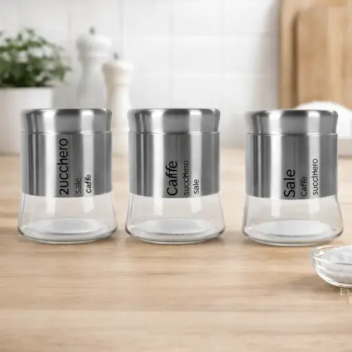 [QQ-250] طقم توابل زجاج 3 قطع فضي*18