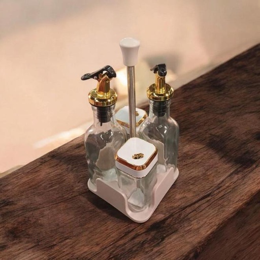 [QQ-479-b] 2ملاحه و2 خل وزيت زجاج ابيض*4