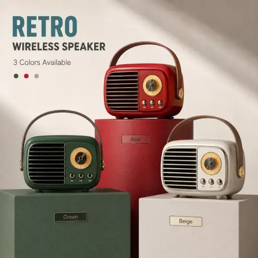 [EL-1555]  [ عبوة 100 ]راديو بلوتوث RETRO محمول USB + TF – سماعة 52mm