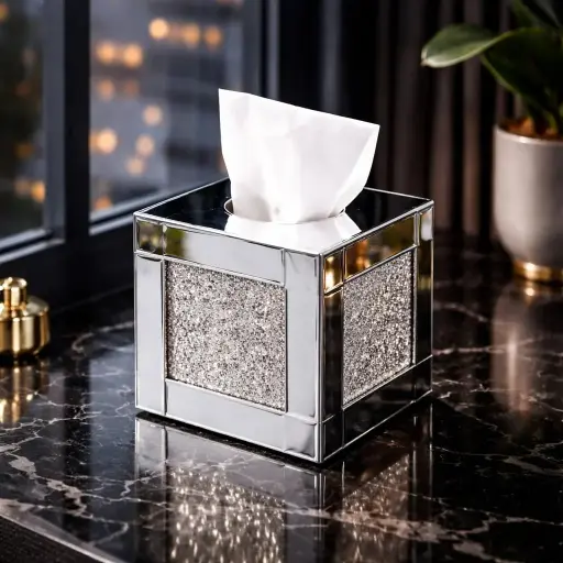 [G-382] علبة مناديل مرايه مربع جليتر اسود*24