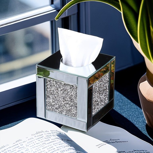 [G-382] علبة مناديل مرايه مربع جليتر اسود*24