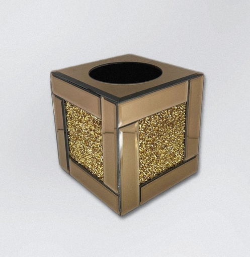 [G-383] علبة مناديل مرايه مربع جليترذهبي*24